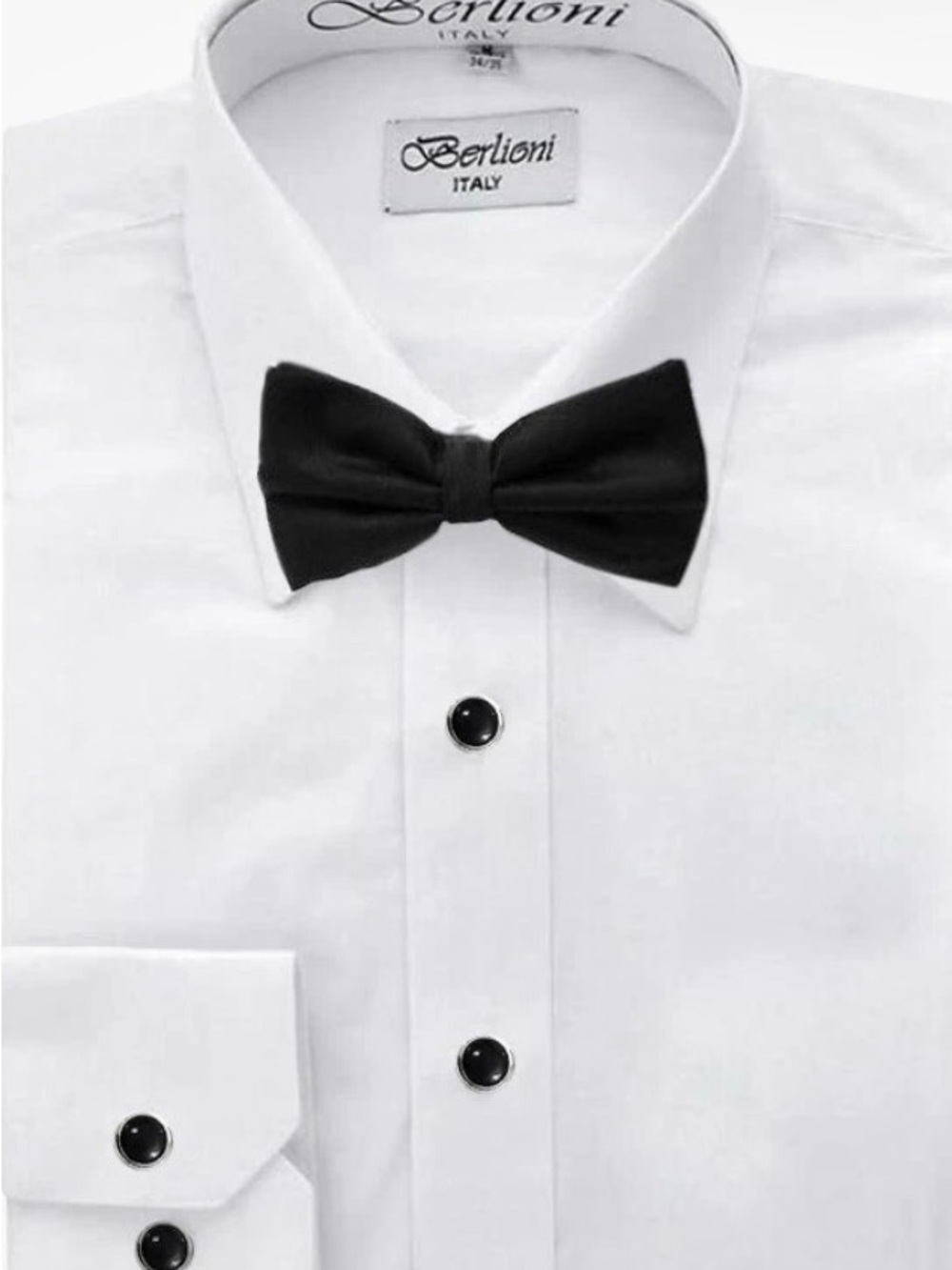 Berlioni White Tuxedo Shirt with Black Bow Tie